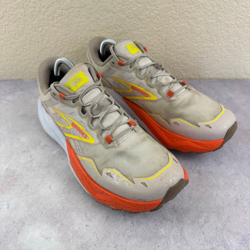 Brooks Caldera 7 Shoes Mens Size 10.5 Beige Trail Running DNA Loft Beige/ Orange